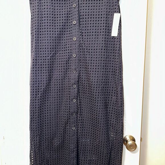 Chicos Navy Blue Eyelet Lace Notch Collar Maxi Dress Size 0.5 (Womens 6) NWT - Picture 3 of 15